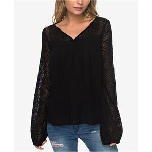 Roxy Womens Crochet Pullover Blouse, Black, NWT